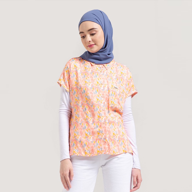 3Second Kemeja Casual Motif Original LenganPendek 100% Rayon Shirt Wanita Pink 100122