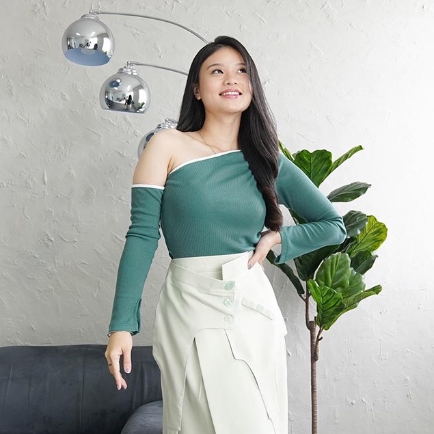 Atasan Blouse Top Wanita Rib Texture Amanda