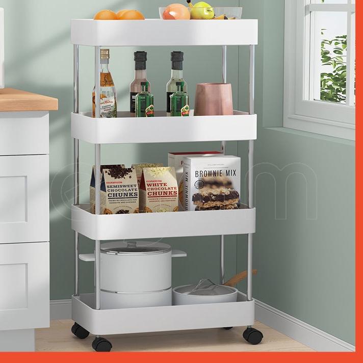 ۩ Megam Rak Roda Dorong Rak Troli Penyimpanan Bumbu Dapur Rak Susun Salon Troley Serbaguna HRK503 ➶