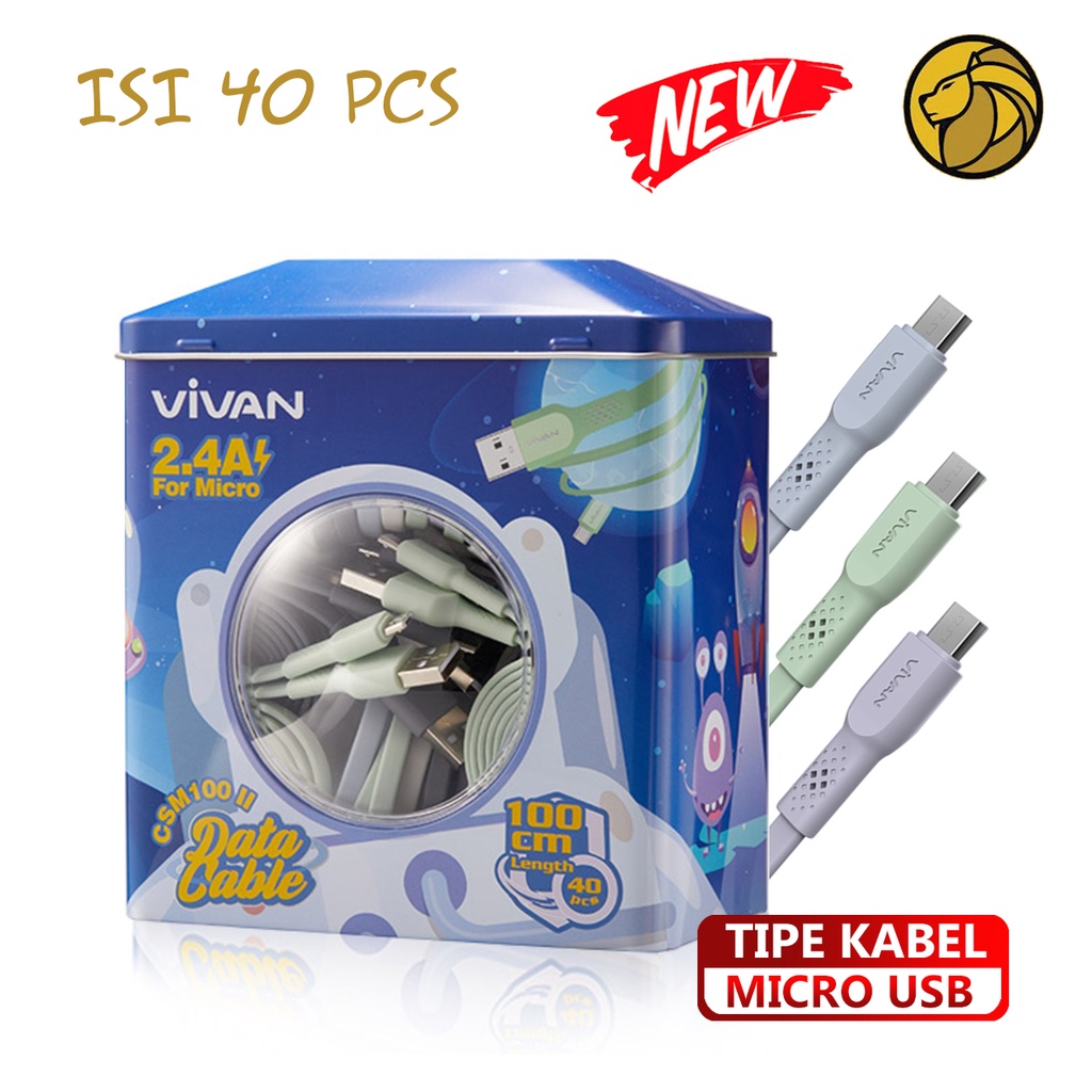 (1 Box) Vivan CSM100 II Kabel Data Micro 2,4A Colorful Cable Data Android Vivan 1 Meter isi 40 Pcs