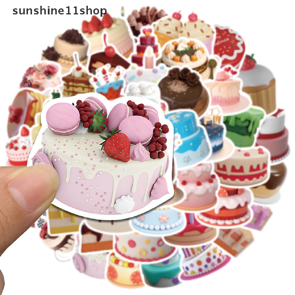 Sho 50pcs Ins Style Stiker Kartun Kue Makanan Decals DIY Kulkas Telepon Koper Laptop Notebook Mobil Stiker Dinding Mainan Anak N
