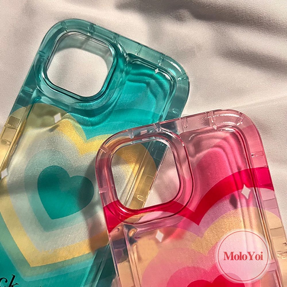 IPHONE Ins Gradiasi Sweet Love Heart Case Kompatibel Untuk Iphone11 13 14 12 Pro MAX 14 Pro MAX 7-8 6 6S Plus XR X XS MAX Permen Shockproof Airbag Back Clear Soft TPU Cover