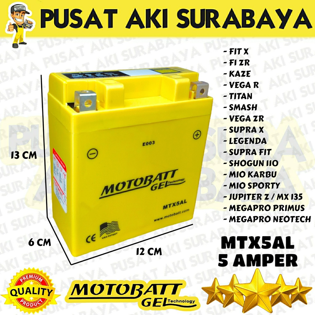 MOTOBATT MTX5AL ACCU JUPITER Z BURUNG HANTU AKI KERING SEPEDA MOTOR BURHAN JUPITER 2007 2008 2009 GM5Z GT6A YB5LB YT7C