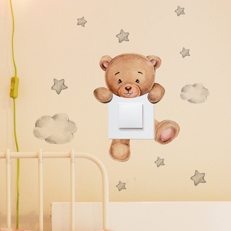 Cartoon Bear Star Switch Sticker / Self-adhesive Cute Bear Clouds Wall Decal For Kid Baby Bedroom Decoration