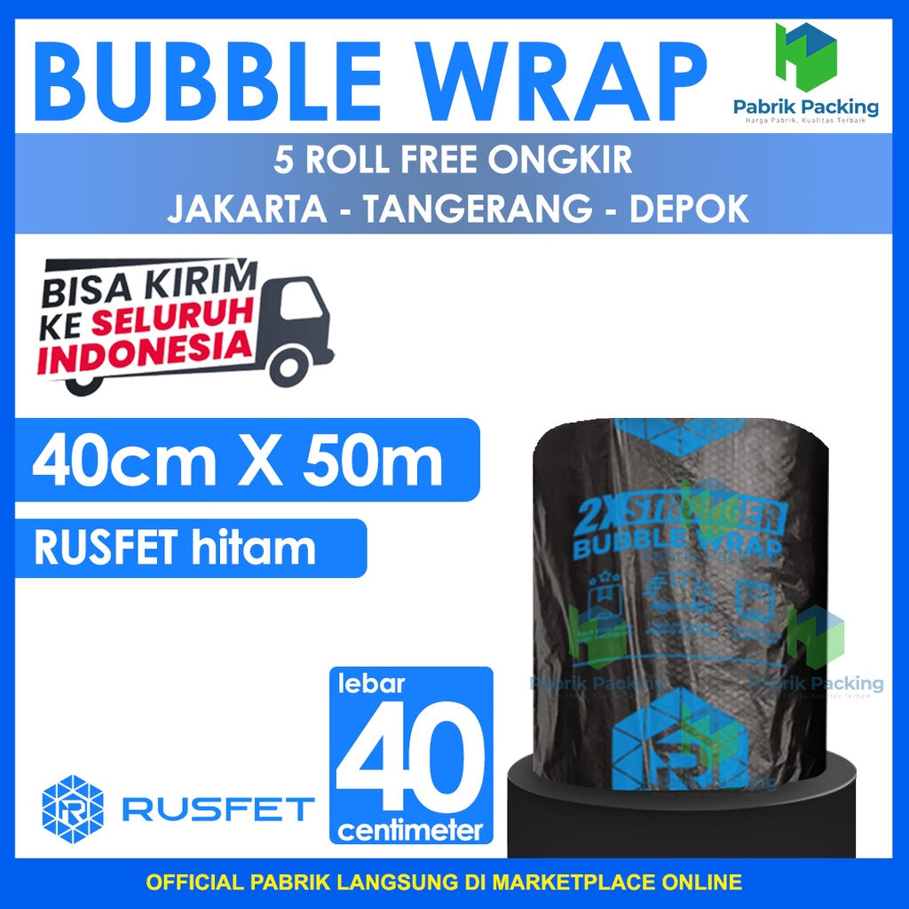 

Bubble Wrap Rusfet Hitam 40CM X 50M Tebal Plastik Bubblewrap Roll