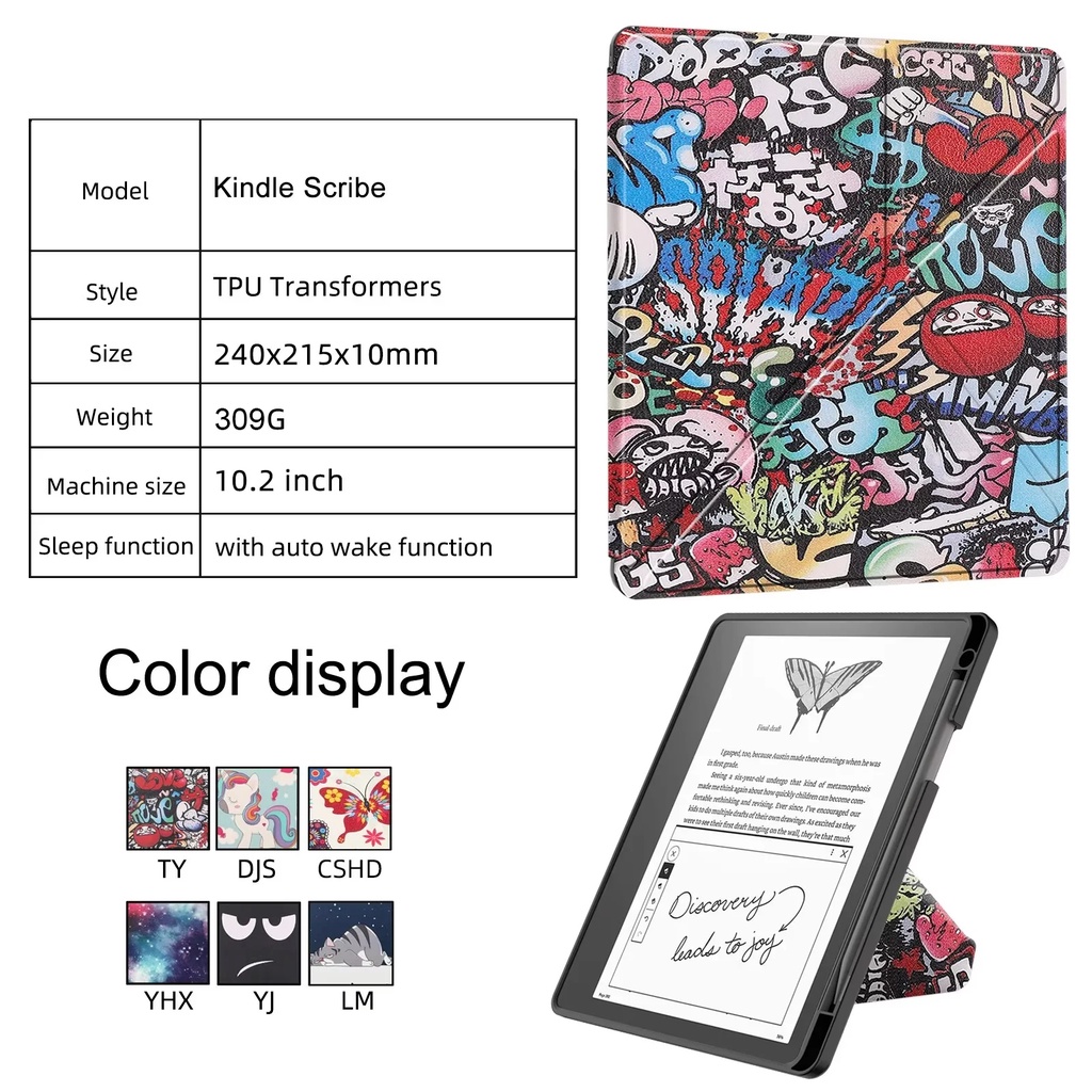 [Tidur/Bangun] All-new 2023 Kindle Scribe Case 10.2-inci e-Book Readers Fashion Pola Dicat TPU Transformer Flip Stand eReader Penutup Pelindung Kulit Dengan Slot Pulpen