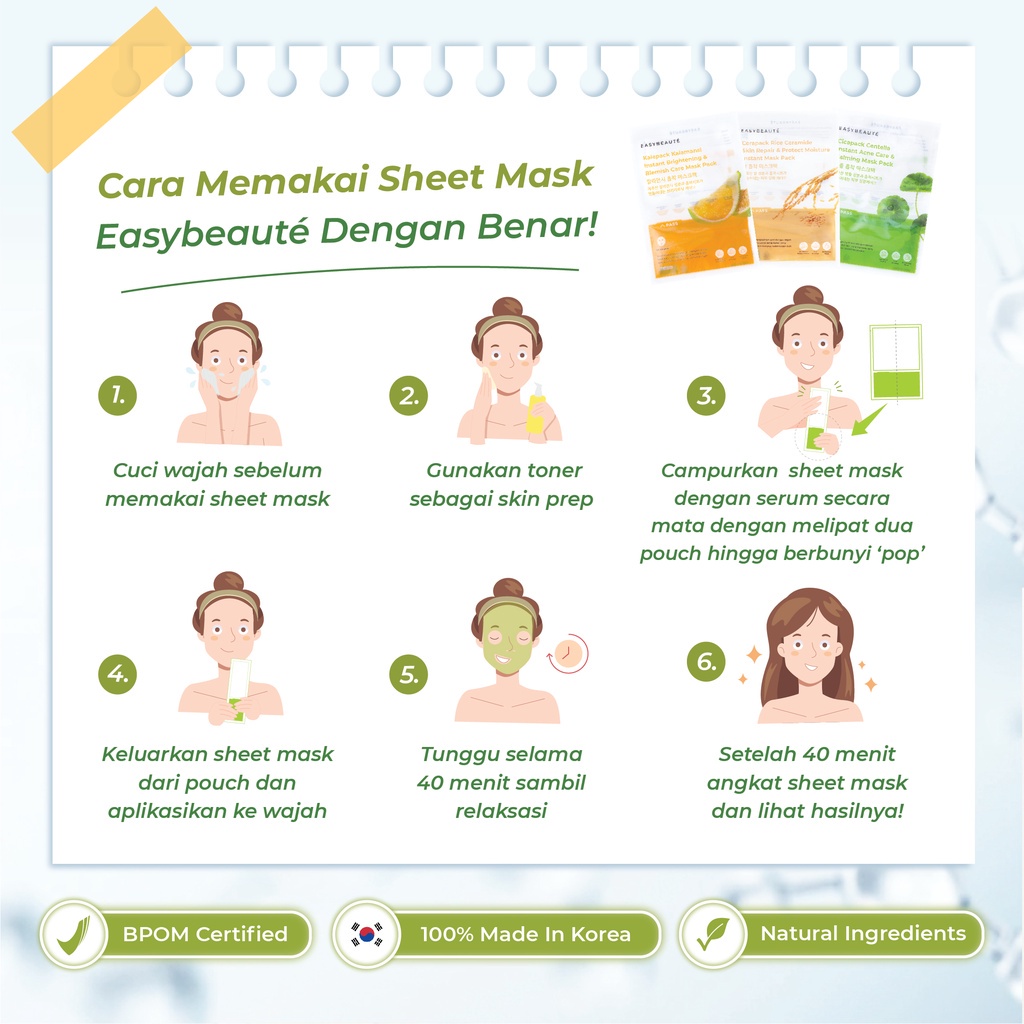 Easybeaute Cicapack Jeju Wild Centella Sheet Mask  - Penghilang Beruntus, Pencegah Jerawat Kemerahan