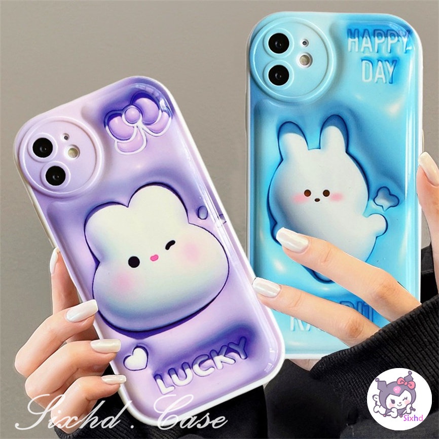 For OPPO A78 A77s A95 A57 A55 A16 A15 A17 A17K A76 A96 A74 A54 A53 A33 A7 A5s A3s A15s A32 A31 A12 A94 A93 A92 A77 A52 Reno 8T 8Z 7Z 6Z 3D Vision AirBag Case Cute Lucky Rabbit Soft Cover