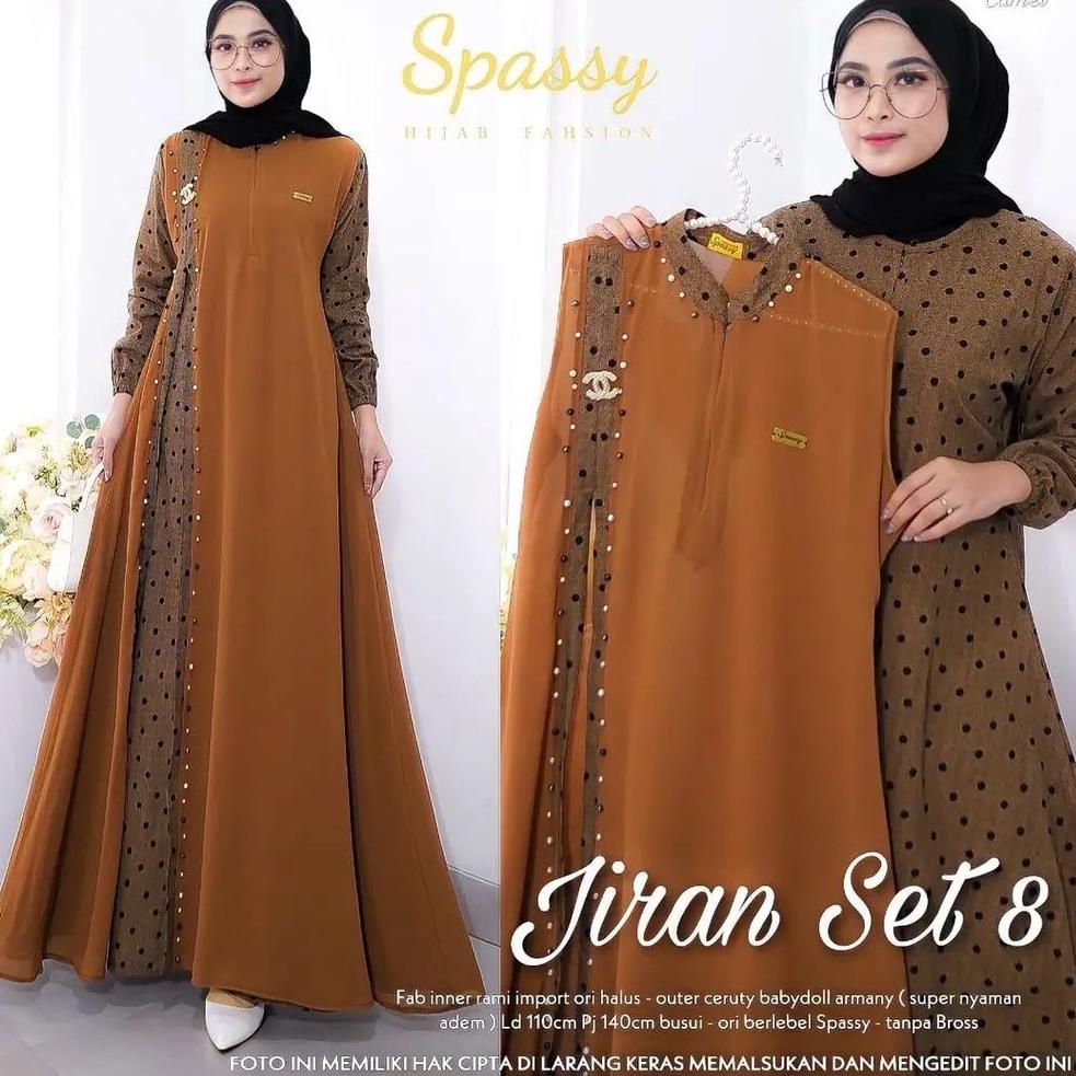 LANGSUNG KIRIM Gamis Terbaru Jiran Set 8 2in1 Gamis + Outher Bahan Rami IMPORT mix Ceruty Premium