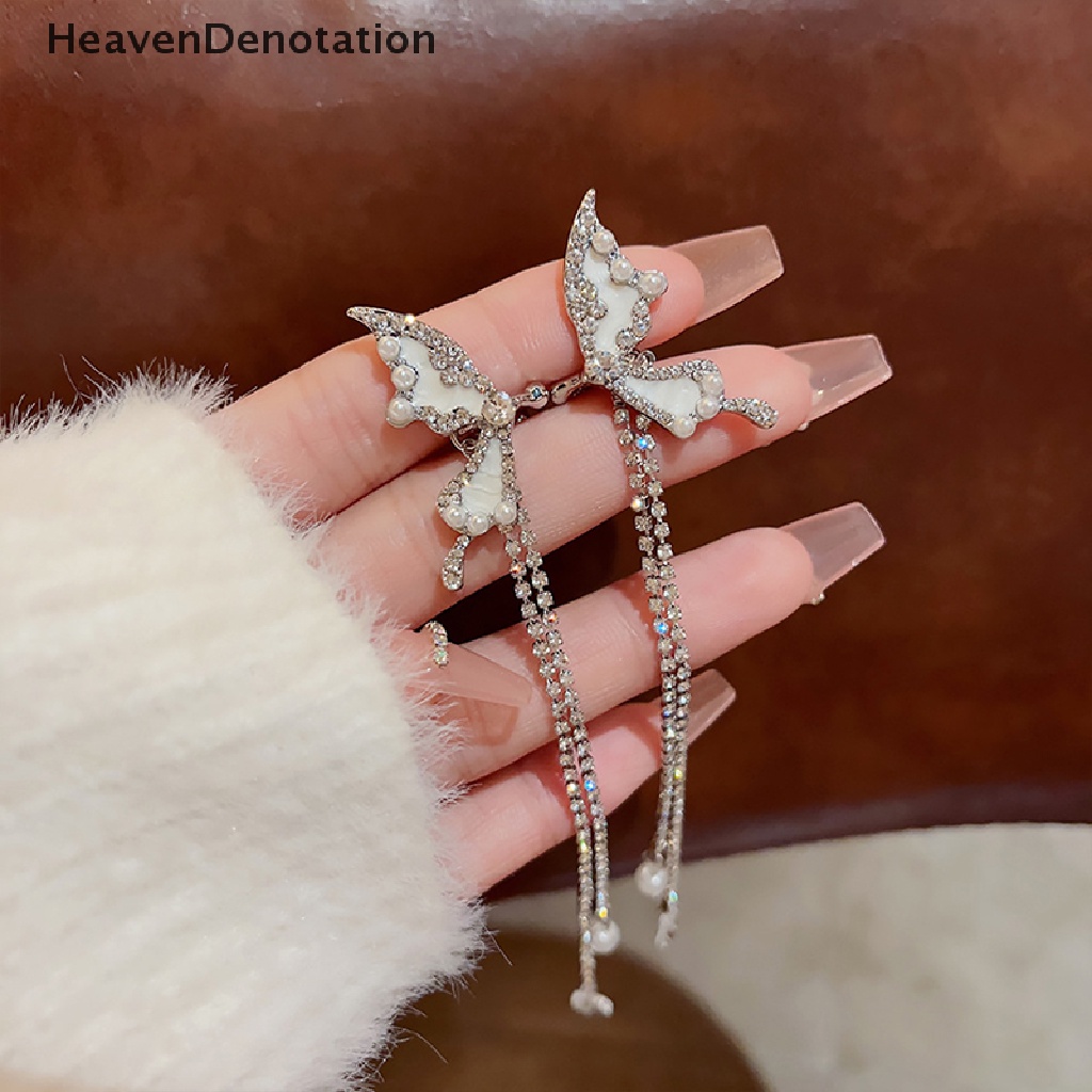 [HeavenDenotation] 1pasang Fashion Sayap Kupu-Kupu Klip Anting Logam Kupu-Kupu Rumbai Telinga Manset Non Anting Trendi Desain Punk Perempuan Panjang Telinga Klip Perhiasan HDV
