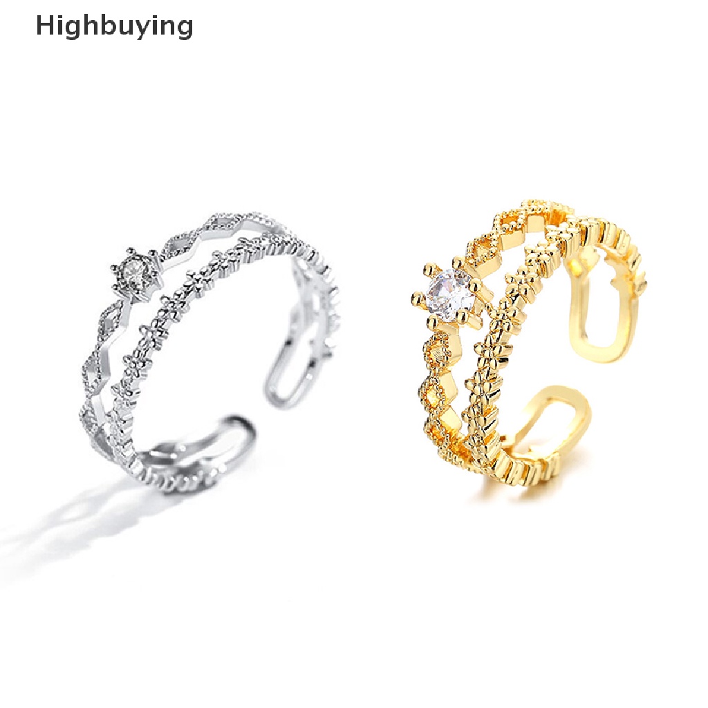 Hbid Cincin Pembukaan Multilayer Kristal Untuk Wanita Zirkon Geometris Knuckle Finger Ring Glory