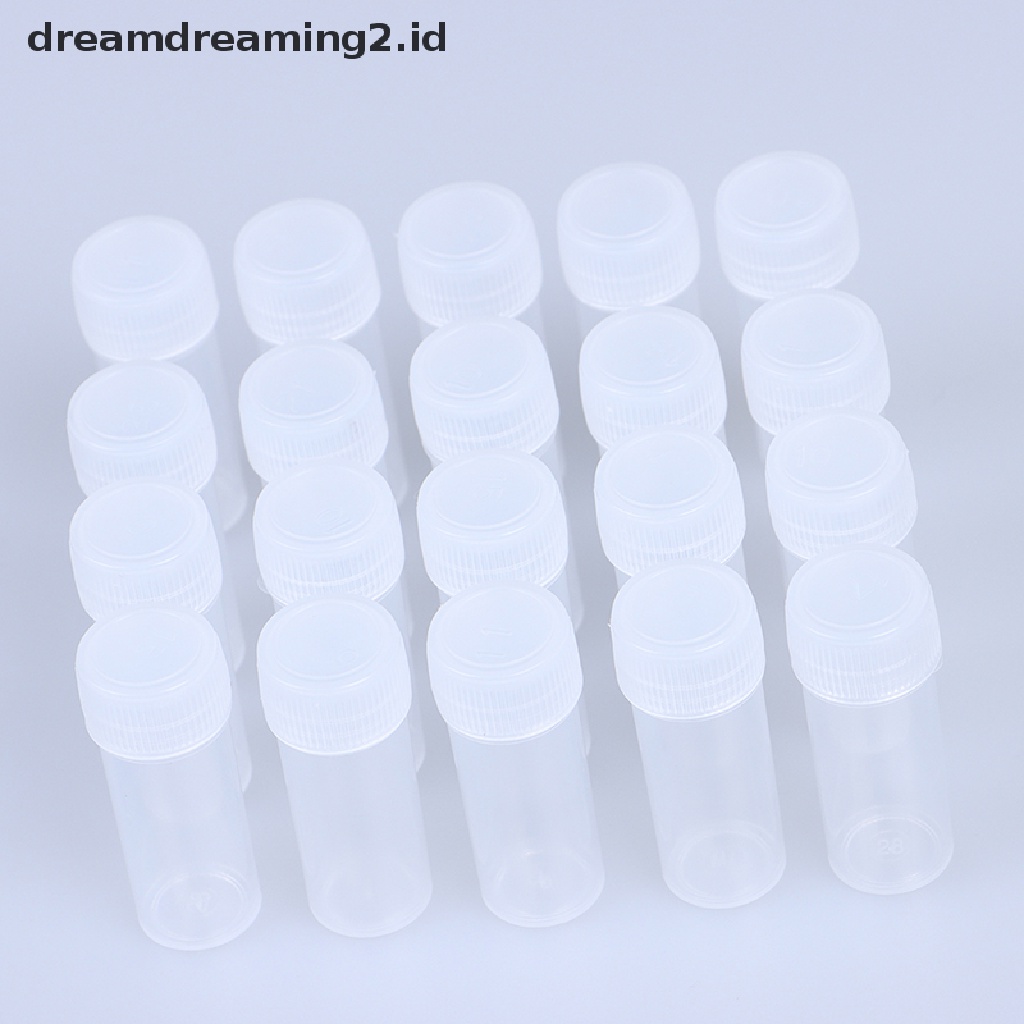 (dream) Botol Sample Plastik 5ml Tabung Reaksi Botol Kecil Mini Vial Wadah Penyimpanan.