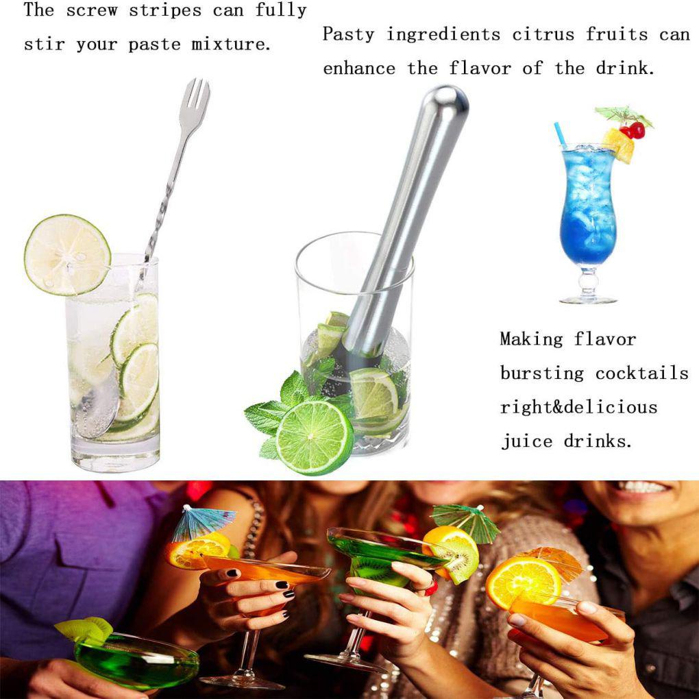 Elroy 3pcs/set Wine Muddler Stainless Mixing Spoon Stirring Bar Minuman Klip Bartender Alat