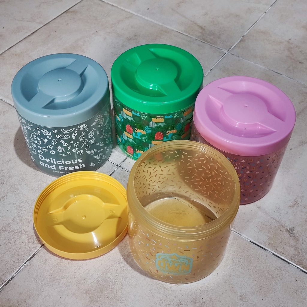 Toples Lucu motif Wadah Kotak Penyimpanan Makanan Food Storage Container Kopi Gula Krimer Bubuk Coklat Teh meses food gree pink blue BPA Free