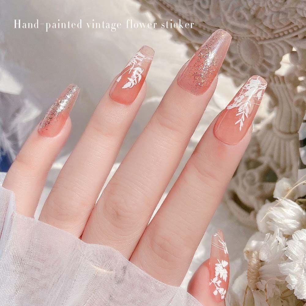 AUGUSTINA Agustina Bunga Stiker Kuku Retro 3warna Dekorasi Kuku Nail Art Self Adhesive Jepang