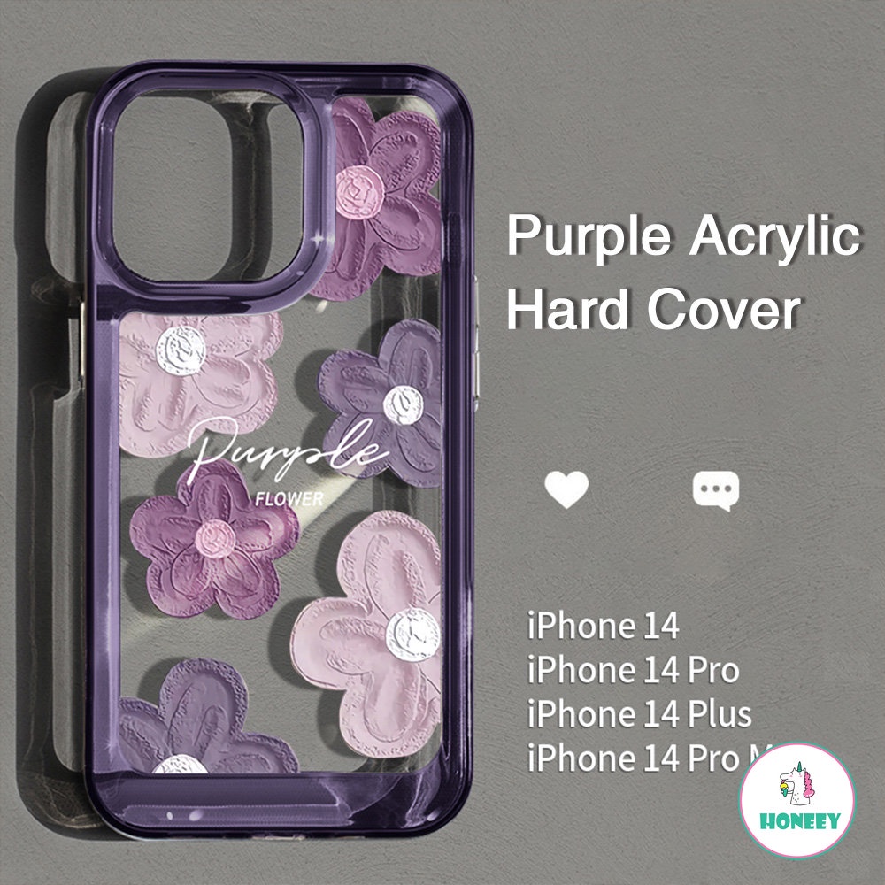 IPHONE Musim Panas Ungu Tua Bunga Akrilik Shockproof 4sudut Casing Ponsel Untuk Iphone14 13 12 11 Pro Max Ultra Kristal Tahan Keringat Lembut TPU Penutup Belakang