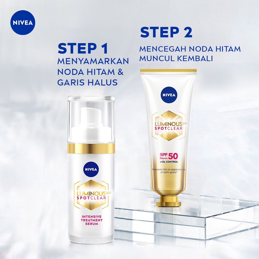 ★ BB ★  NIVEA Luminous 630 Spotclear SERIES | Spot Clear Intensive Treatment Serum 30ml - Spot Clear Sun Protect SPF50 40ml | Set Perawatan Flek Hitam