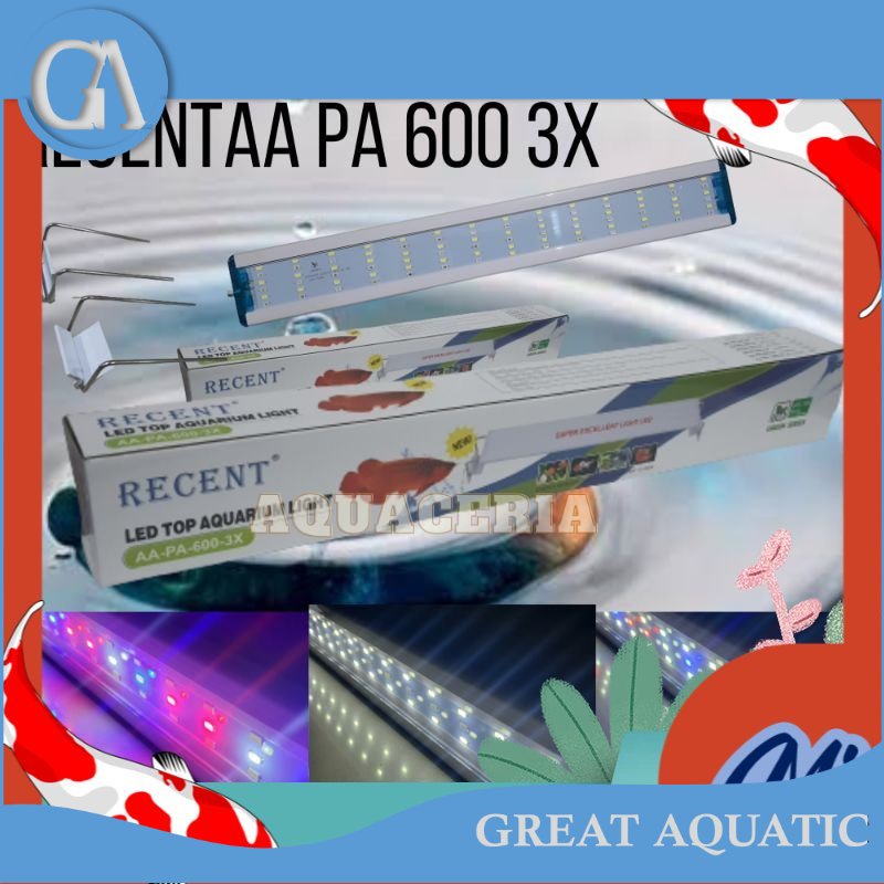 Lampu  Aquarium 3 mode warna RECENT AA-PA-600-3X Lampu LED aquarium 60cm LAMPU atas aquariu 17WATT