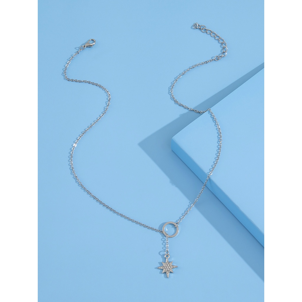 Temperamen High-end, Desain Sederhana, Liontin Bintang Delapan, Kalung Lingkaran Logam Pendek, Rantai Tulang Selangka