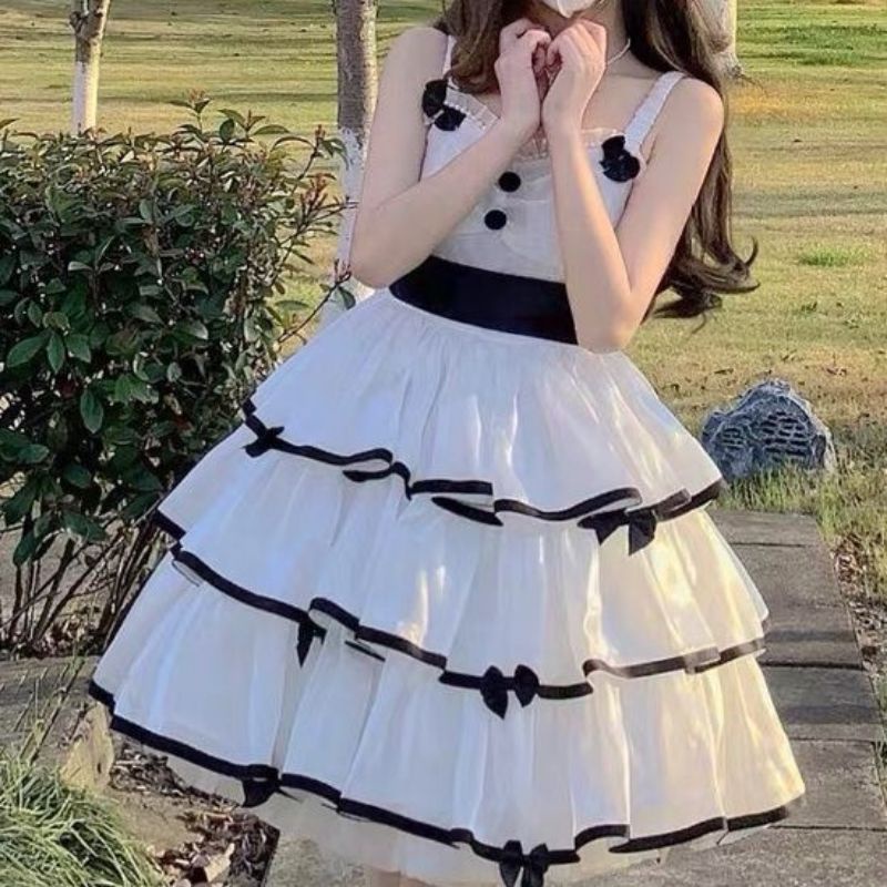 [MikanHiro Store] Lolita large size summer style white sweet and spicy loose suspender dress with high-quality milk and sweet princess dress