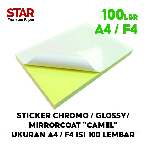 

[100 LEMBAR] Kertas Sticker Chromo / Glossy / Bontak Mirrorcoat Camel ukuran A4 / F4 | isi 100 lembar
