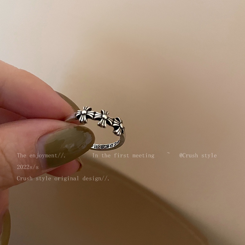 Retro Cross Open Ring Female Cincin Jari Telunjuk Kepribadian Sederhana Bergaya