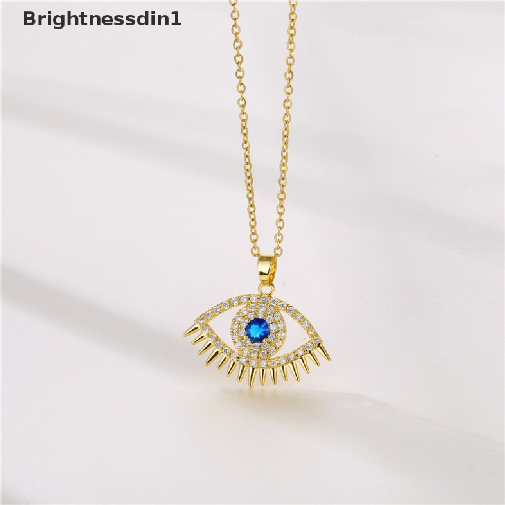 [Brightnessdin1] Evil Eye Charm Pendant Lapis Emas Asli 18K Cubic Zirconia Perhiasan Kalung Butik