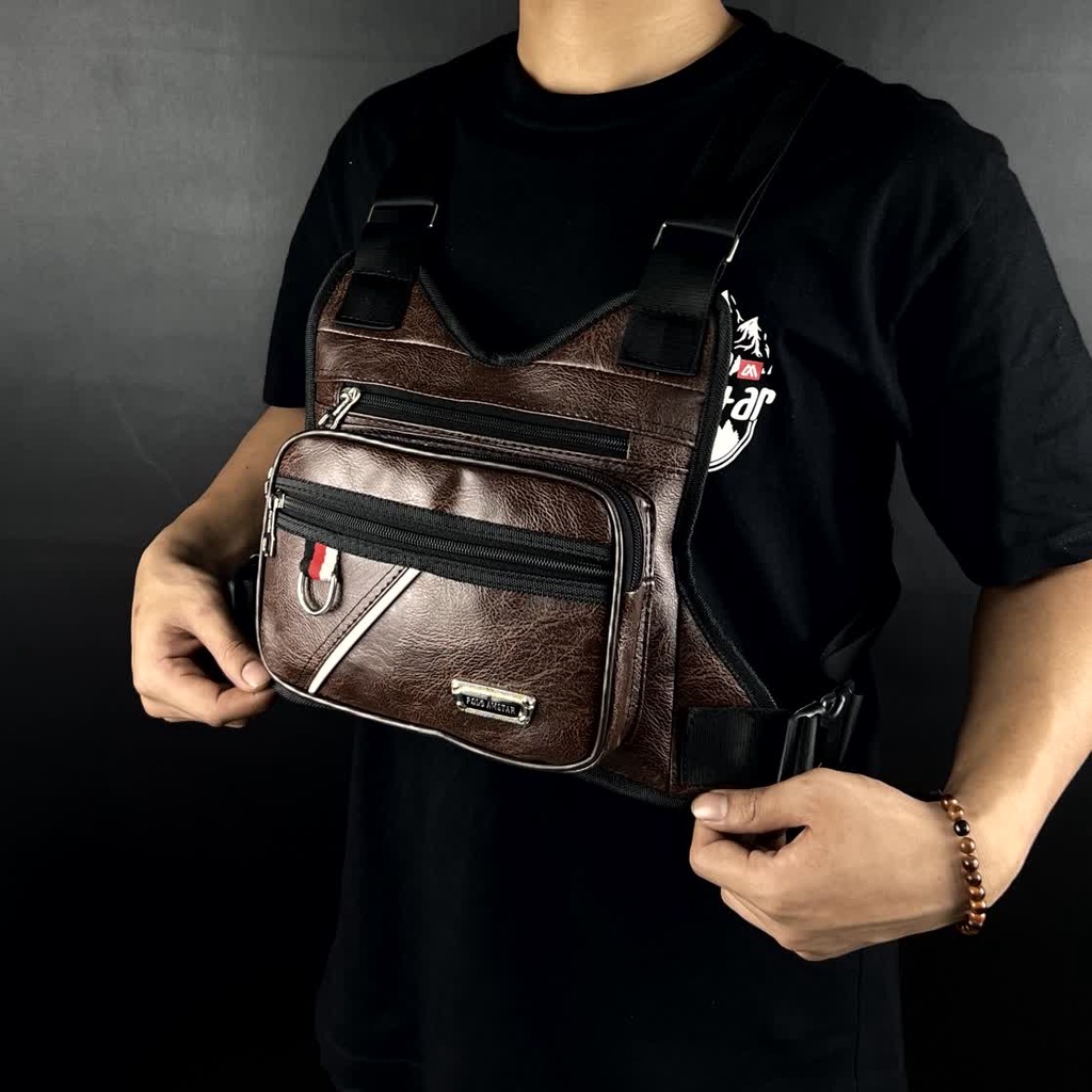 Tas Dada Kulit PU Leather Waterproof Original Polo Amstar Best Quality Chest Bag Chest Rig Bag Tas Rompi Ras Selempang Dada