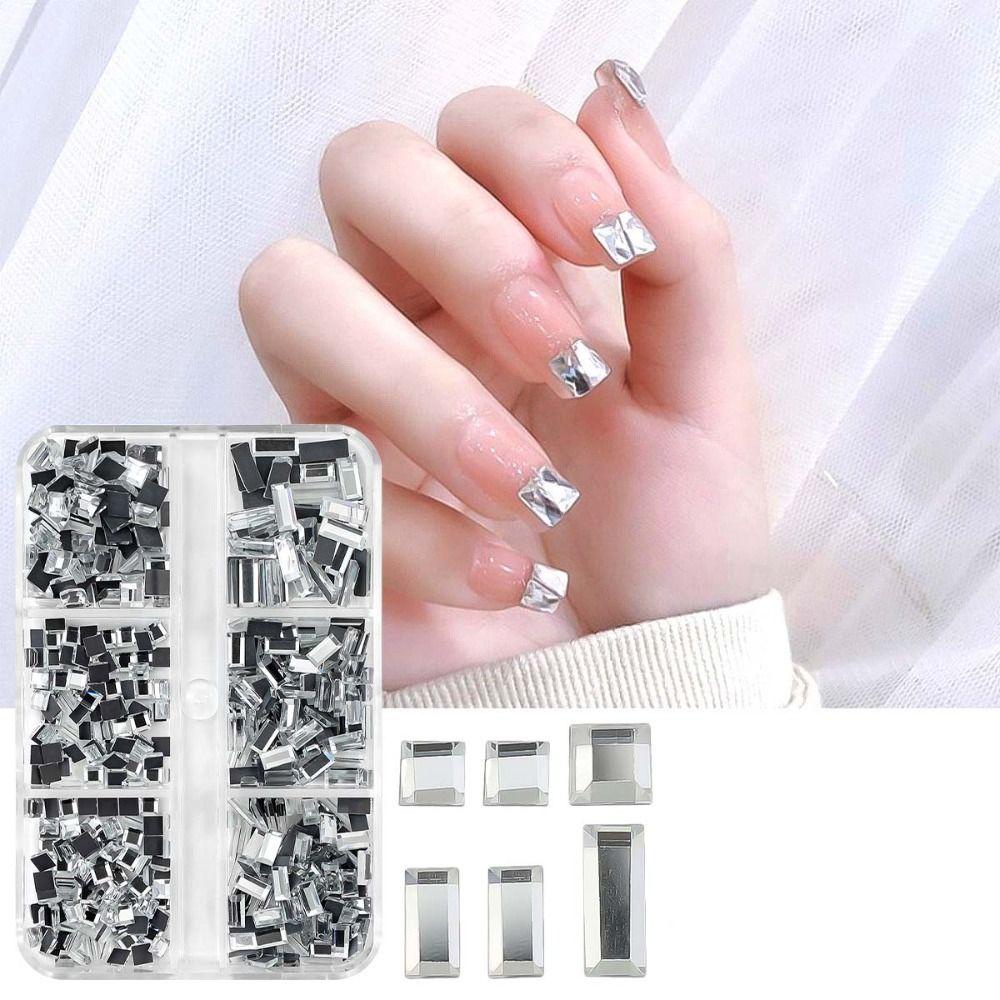 AUGUSTINA Agustina Kuku Rhinestones Fashion Jepang Nail Art Nail Charms Persegi Panjang Kristal AB 3D Nail Art Drills