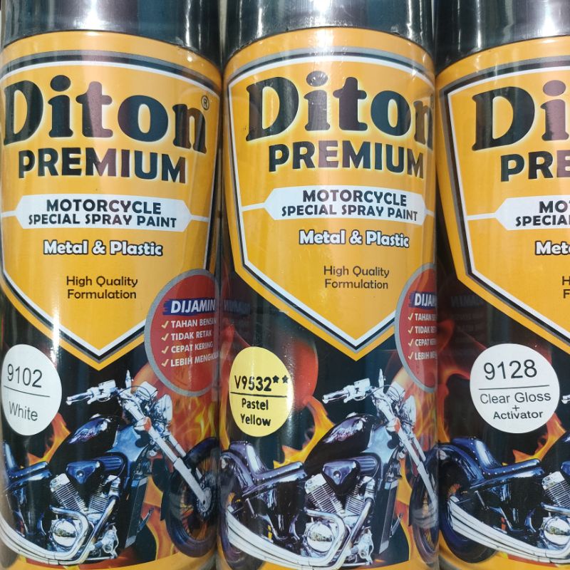 Diton Premium Paket Lengkap 3 Kaleng 400cc Kuning Pastel Yellow 9532 White 9102 Clear Glossy 9128 Pilox Pilok Cat Semprot Spray Paint