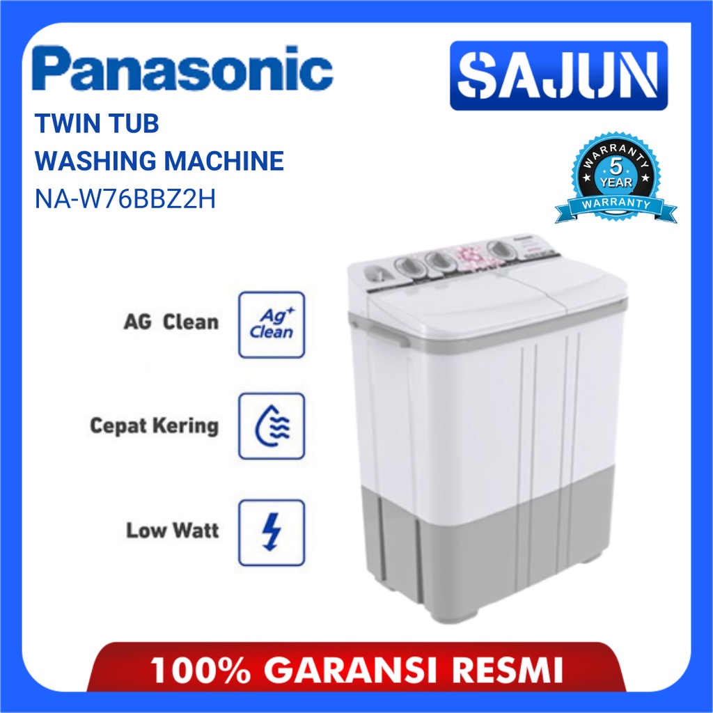 Panasonic Mesin Cuci 2 Tabung 7.5 Kg NA-W76BBZ2H Washing Machine Twin Tub
