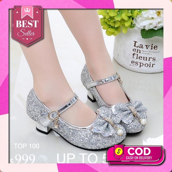 ✹ Sepatu Pesta Anak Perempuan Usia 1 2 3 4 5 Tahun Mini Heels Jhn Jeans Navy Motif Pita Cantik ♚ San
