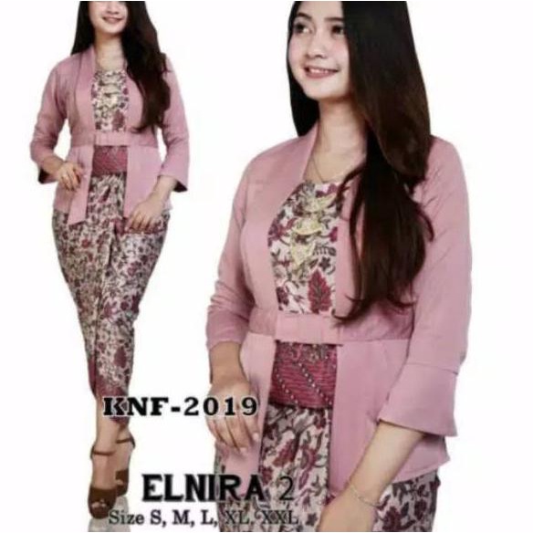 ✈ Setelan kebaya kutubaru elnira panjang / kebaya modern / maroon / navy / abu / gold / dusty / hita
