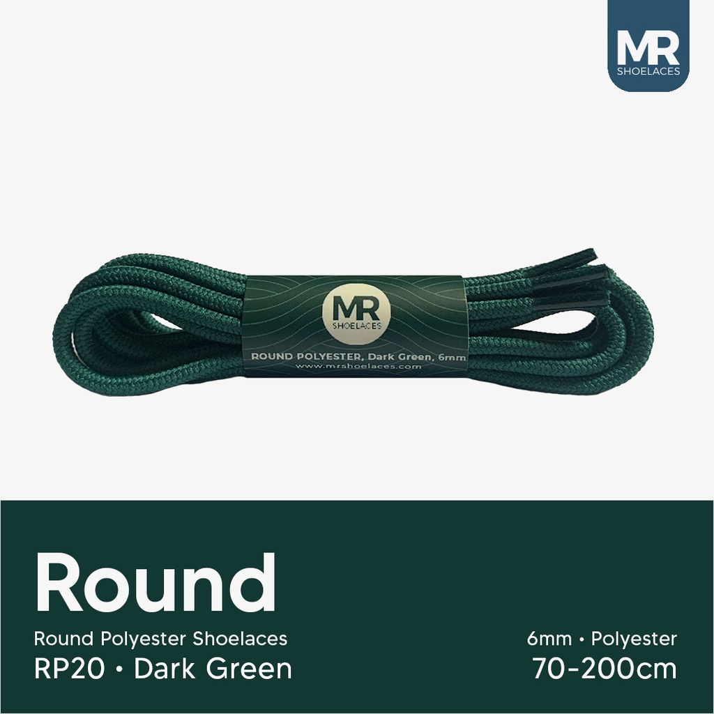 MR Shoelaces RP20 Hijau Tua (Dark Green) Tali Sepatu Bulat Round Big 6mm Shoelaces 90cm 100cm 120cm 150cm 180cm-200cm Polyester