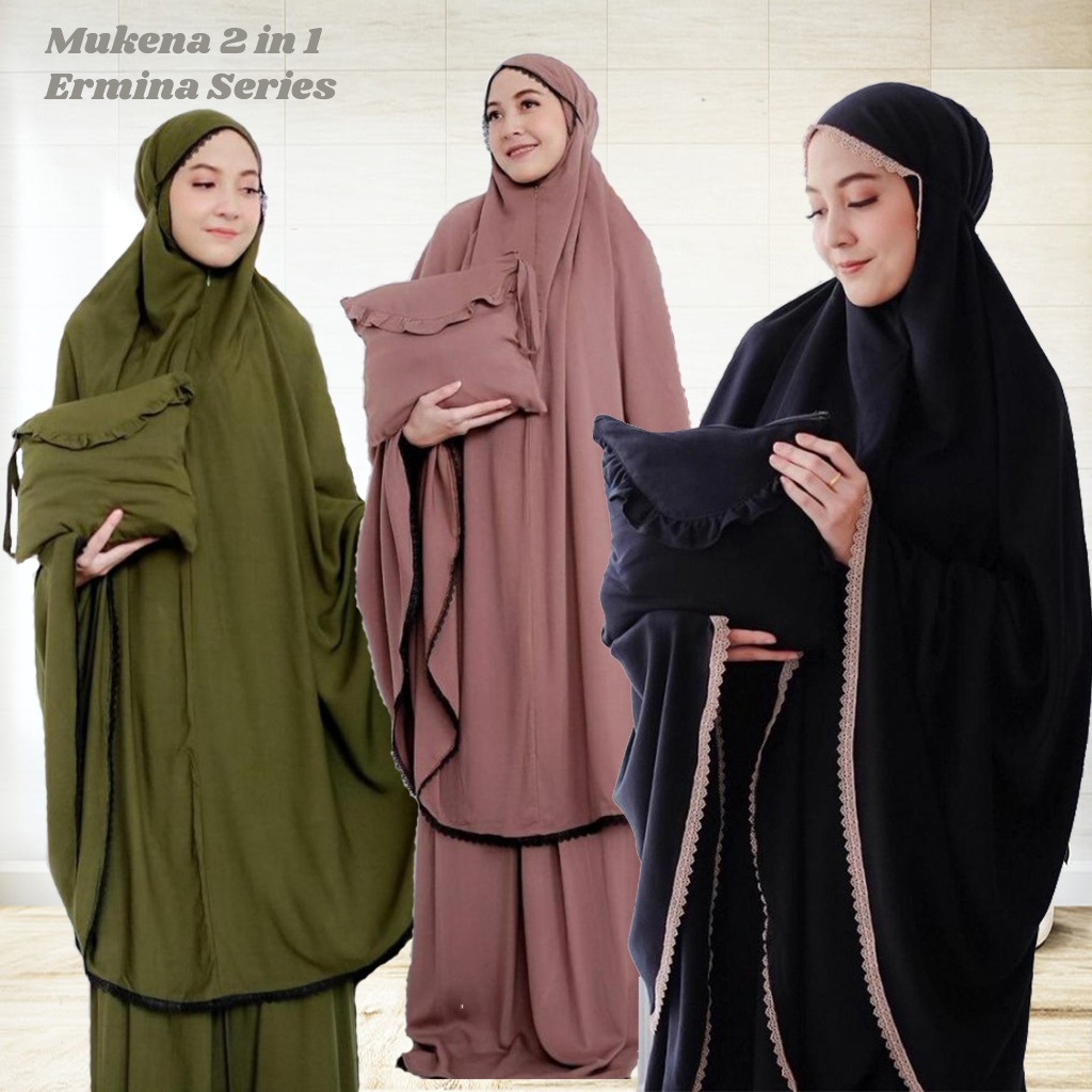 MUKENA KATUN ERMINA 2 IN 1 JUMBO DEWASA TRAVELING POLOS RENDA