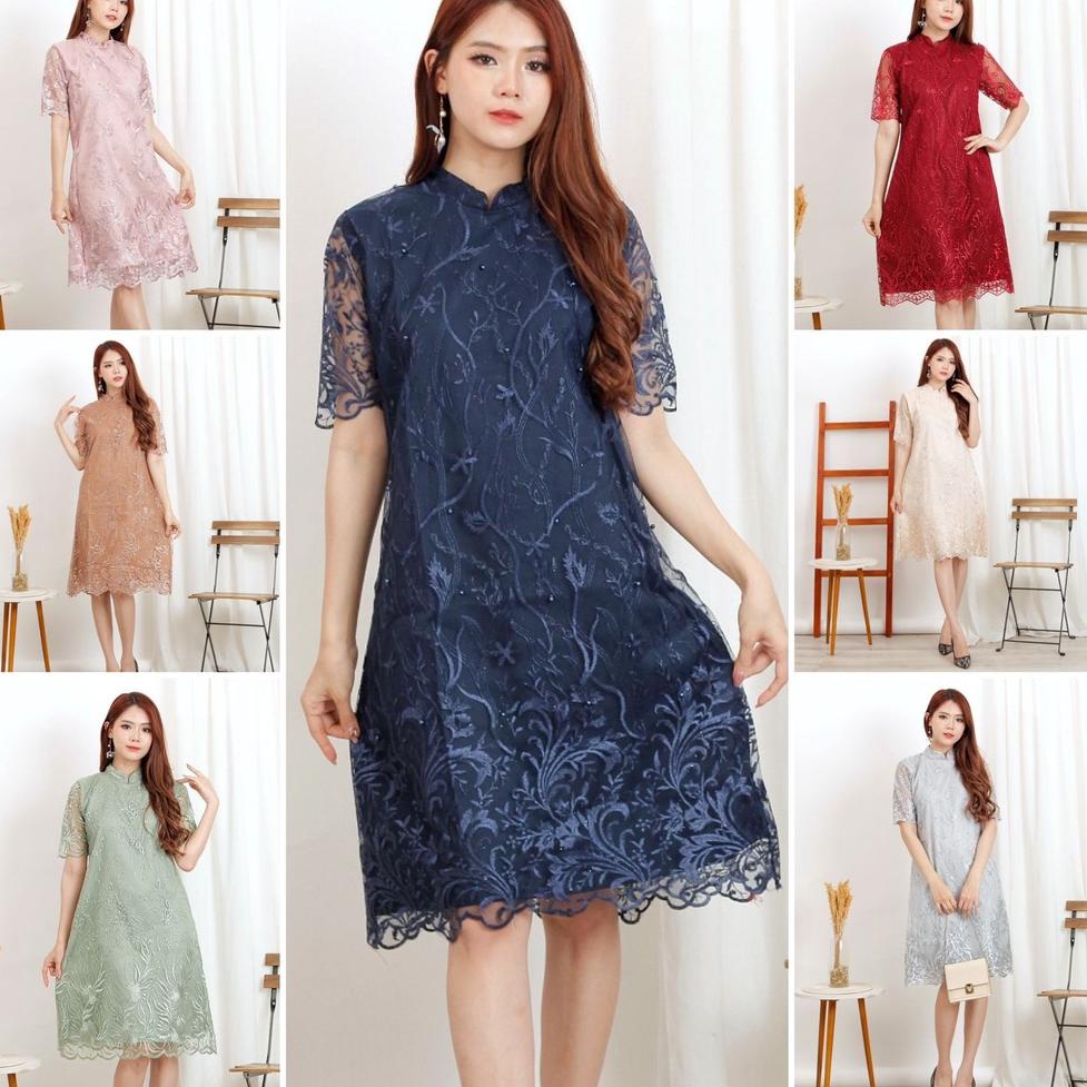 Harga Termurah (Ada RealPict) Dress Shanghai Brukat Bordir Tullle Shanghai Glitter Brokat Tille Brok