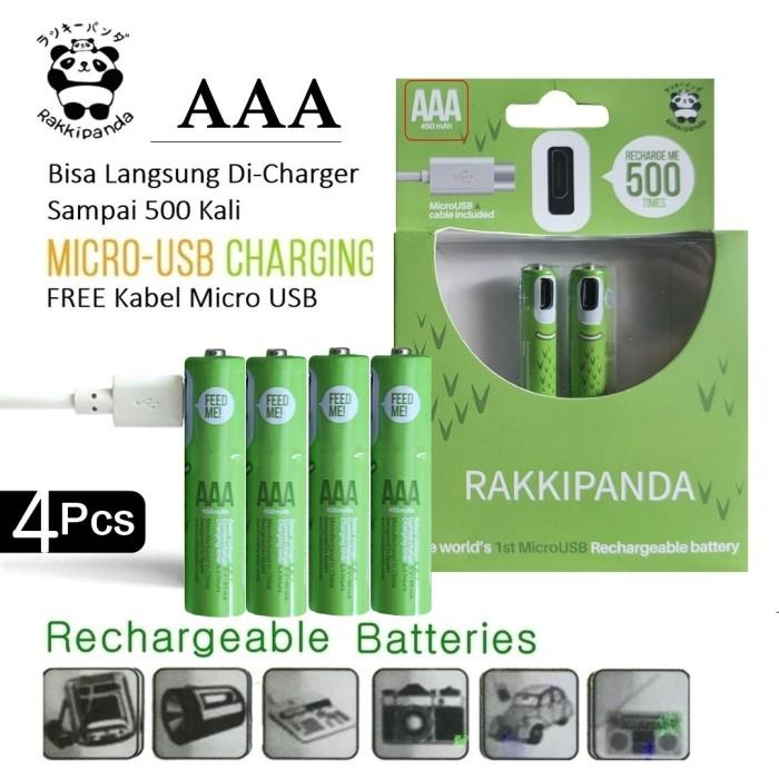 Baterai AAA A3 Micro USB 4Pcs Rechargeable isi ulang Rakkipanda