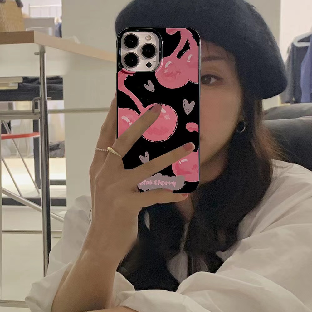 IPHONE Ins Pink Cherry Cocok Untuk Iphone14 14pro 14plus 13 13mini 13pro 13prm iPhone12 7Plus 8Plus Xr XS 13 12mini Pro Max TPU Empat Sudut Casing Ponsel Tahan Guncangan