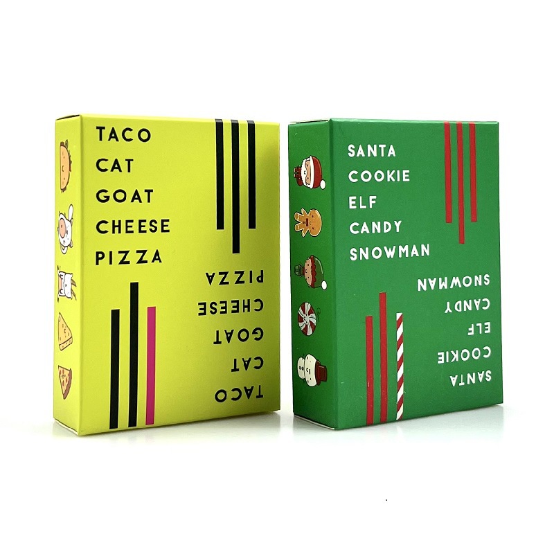 Taco Cat Goat Cheese Pizza Santa Cookie Elf Candy Snowman Game card