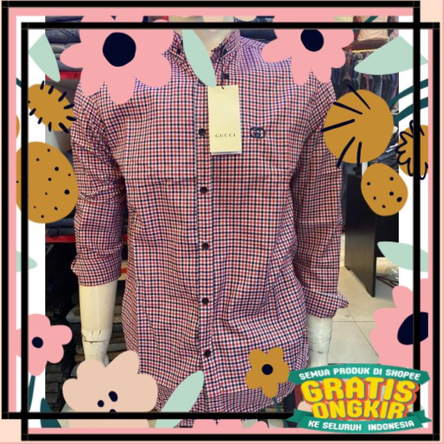 Malarok_ClothinG_kemeja pria lengan panjang GUCCI kotak kemeja pria premium/kemeja katsual/kemeja gu