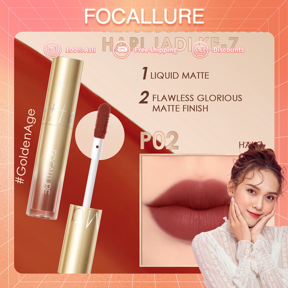 Focallure #GoldenAge Liquid Matte Lipstik Fast Dry Tahan air Lip Tint Lipstik Madam Kosmetik Lip Cream Matte  Orig FA245