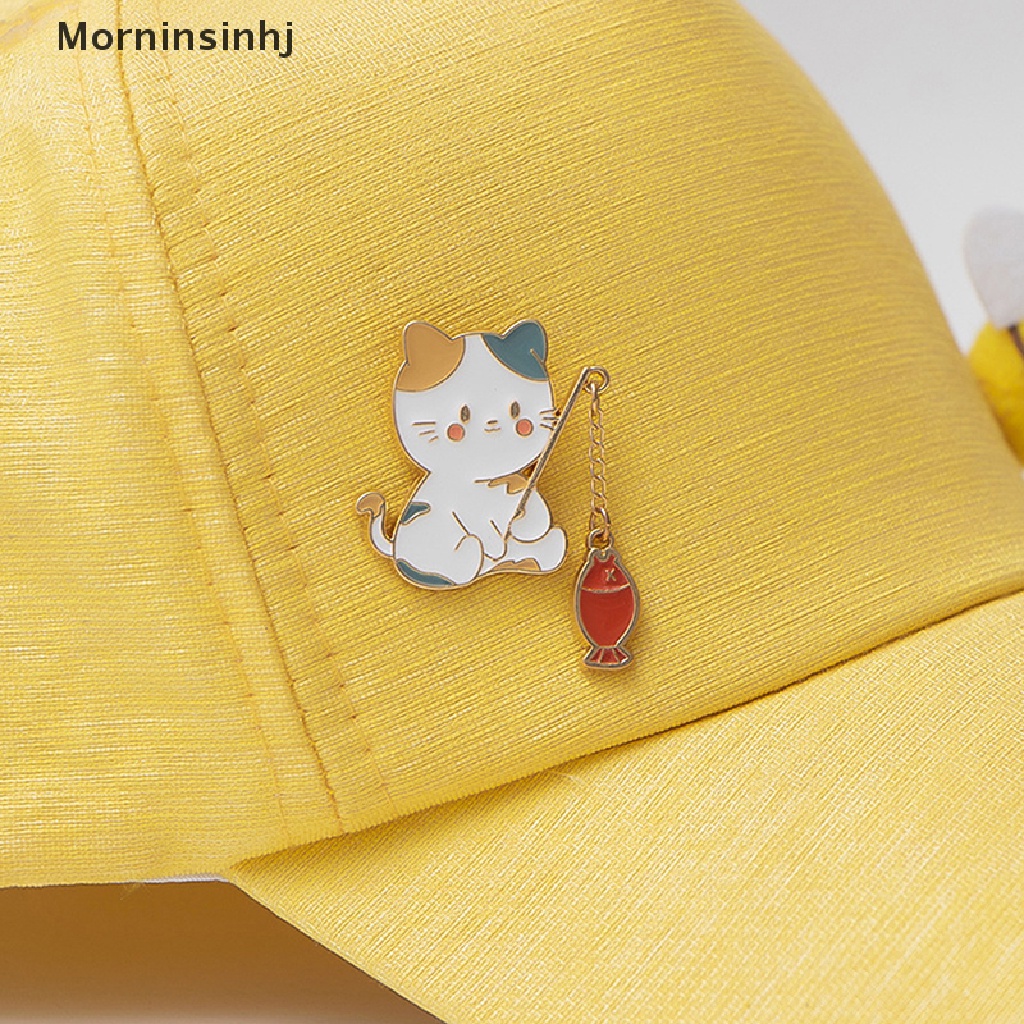 Mornin Kartun Kucing Bros Pin Kucing Memancing Dengan Rantai DIY Tombol Pin Logam Denim Jaket Pin Lencana Perhiasan Hadiah Untuk Anak-Anak Siswa Tas Sekolah Liontin id