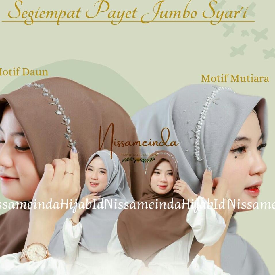 (Bisa Cod) Jilbab Segi Empat Jumbo Payet Daun Mutiara Kerudung Syari Kondangan Wisuda Wolfis - New .