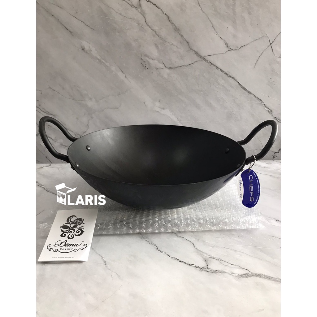 Bima Chefs Carbon Black Steel Asian Wok 32 cm Kuali Penggorengan