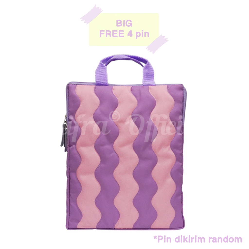 Shifra Tas Laptop Sleeve Embossed Garis Pin Lucu Blue Pink Purple Mint 10 - 12 inch