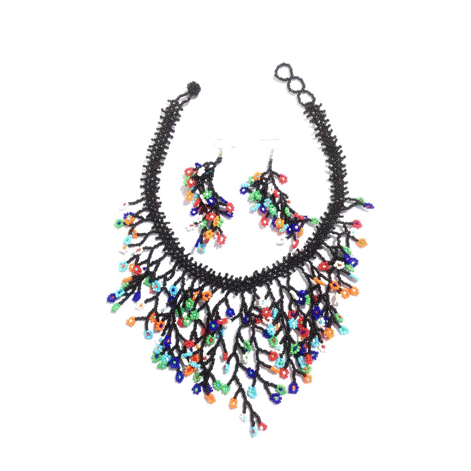 kalung choker set anting bunga daisy manikmanik