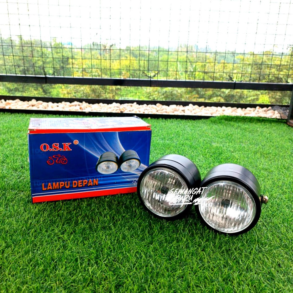 HEADLAMP REFLEKTOR  DOUBLE BULAT HITAM LAMPU DEPAN DOBEL CAFE RACER JAPSTYLE CUSTOM MOTOR
