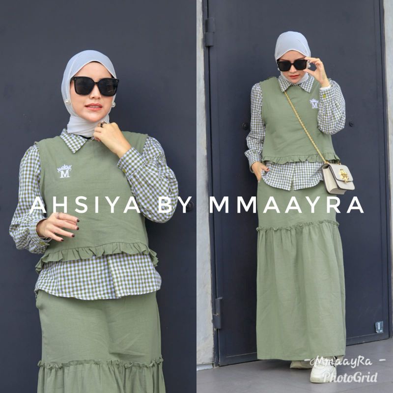 Ahsiya By Mmaayra Set 3in1 (kemeja+rompi+Rok) Matt Katun