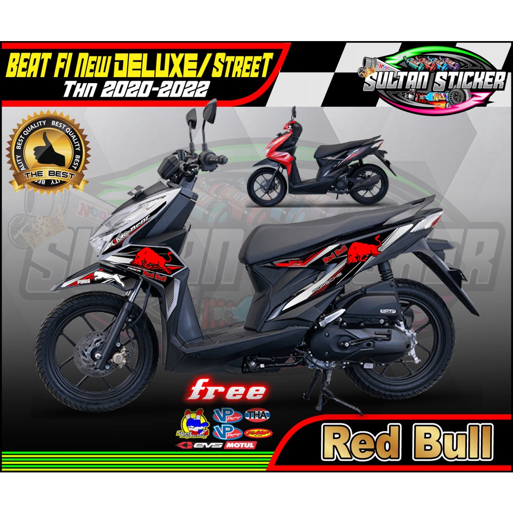 Stiker Variasi Streaping Decal List Motor HONDA Beat FI All New 2020-2022 (Deluxe/Street) Red Bull