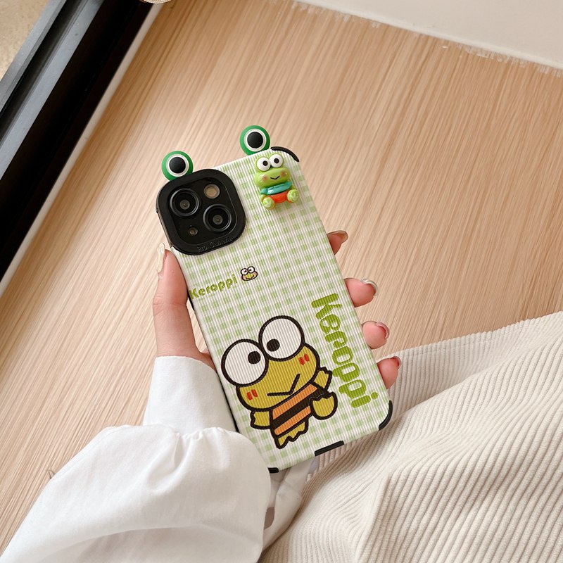 IPHONE Gaya Telinga Kodok Hijau Boneka 3D Kartun Soft Case Kulit HP iP Iphone7 8 14+Plus SE 2020 X XS XR 11 12 13 14 Pro Max Cewek Casing Apple